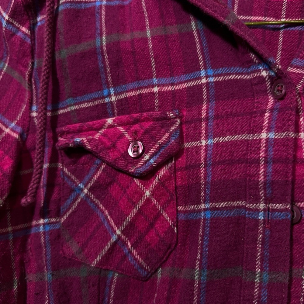 Op Ocean Pacific Women's Small 3/5 Pink & Gray Plaid Lightweight Flannel‎ Shirt - Picture 7 of 12